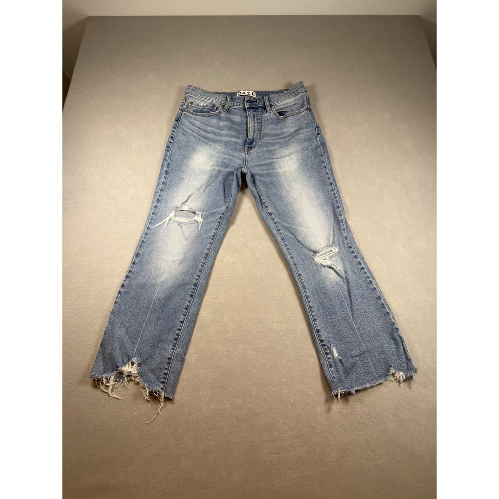 Daze Denim High Rise Wedgie Straight Leg Distressed Jeans Blue Wash Size 30
